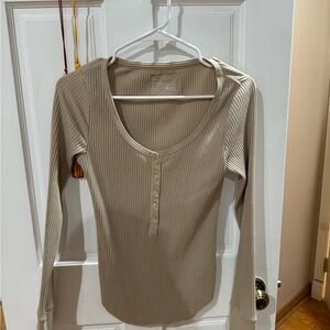 Aerie Ribbed Tan Long Sleeve Bodysuit